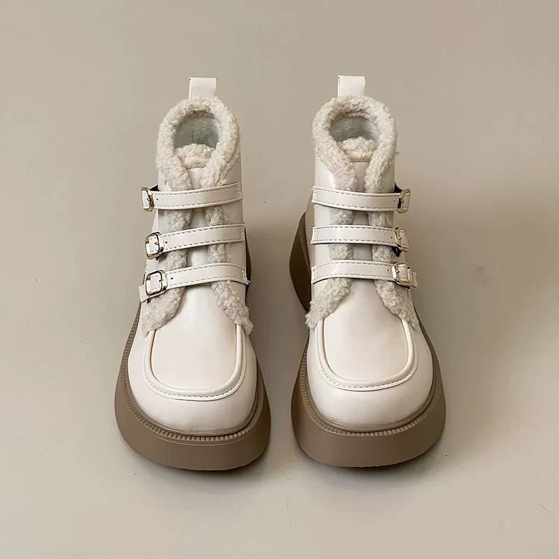 Ботинки martens на платформе, зимние тёплые ботинки‑анкл, корейский стиль, размеры 35–40