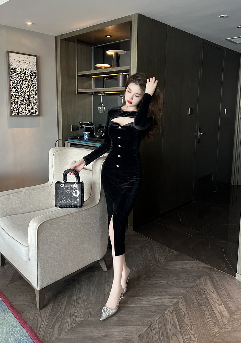 B7796 1060K VÁY ĐẦM LIỀN THÂN DÁNG DÀI NỮ CHOTDNG DÁNG ÔM BODY GỢI CẢM SEXY MÙA XUÂN THU ĐÔNG THỜI TRANG NỮ G03 SẢN PHẨM MỚI