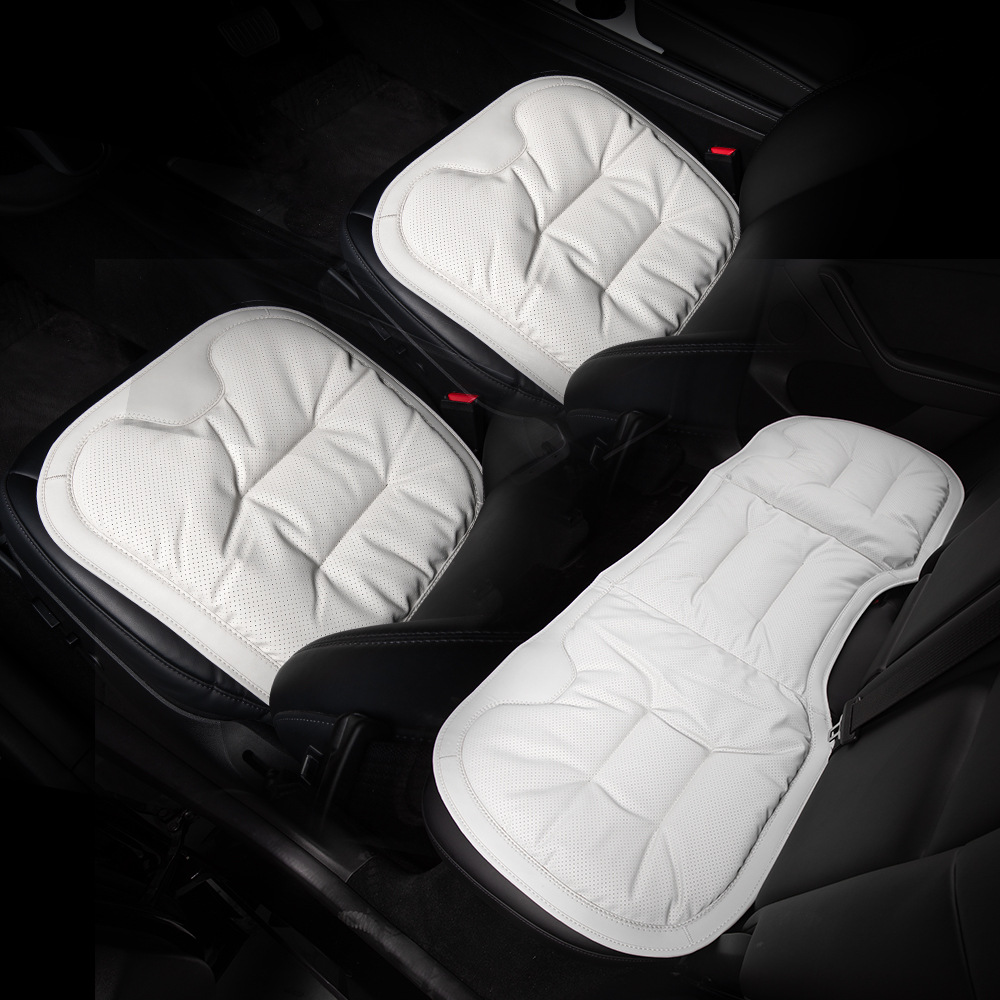 Seat cushion, seat cover – Universal Ventilated Seat Cover Cushion - beige-nappa-leatheranti-slip-breathable-full-car-3-piece-set