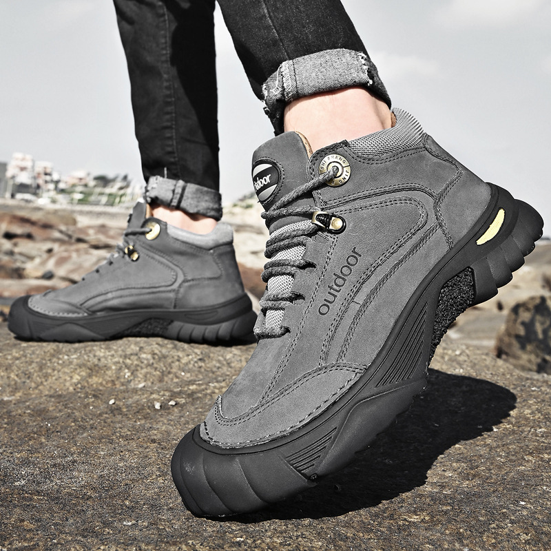 cuishenhao Sınır Ötesi Büyük Beden Açık Hava Yürüyüş Kışlık Polar Astarlı Sıcak Yüksek Bilekli Pamuklu Erkek Bağcıklı Kalın Tabanlı Günlük Deri Ayakkabı_voghion.com