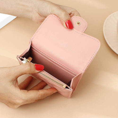 Wholesale wallet women's short style new rhombus leather pickup bag coin bag niche design coin coin purse women's genuine leather