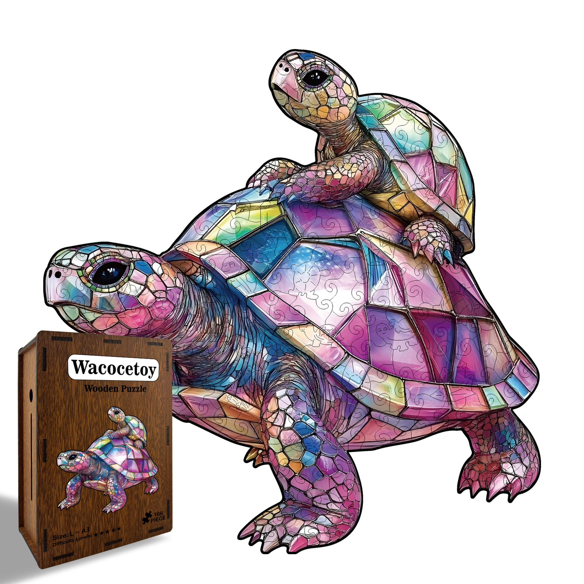 Wacocetoy Cross-Border Turtle Puzzle Wooden Irregular Puzzle High-Difficulty Assembly Game Original Stress-Relief Puzzle