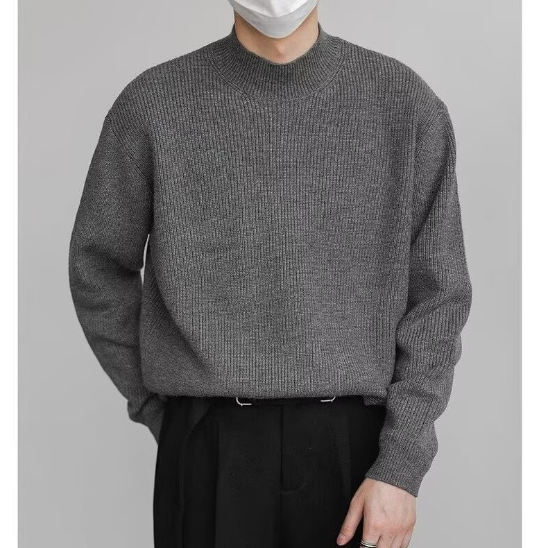 Retro fashionable knitted trend solid color sweater