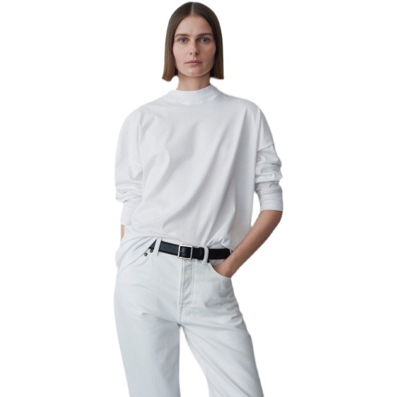 Th~Row2025 Spring & Fall New Fashion Bottoming Shirt for Women, White, Comfortable, Loose and Versatile, Long-Sleeved T-Shirt