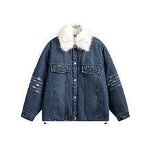 2024新款冬季夹棉加厚保暖毛领牛仔外套男潮牌复古宽松棉衣袄子