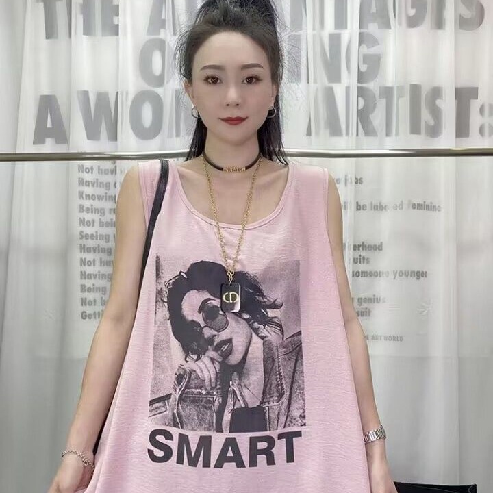 300 Jin Ice Silk Sleeveless Vest Women's 2023 Summer New Loose All-match Irregular Hem Top Trendy 300 Jin Ice Silk Sleeveless Vest Women's 2023 Summer New Loose All-match Irregular Hem Top Trendy