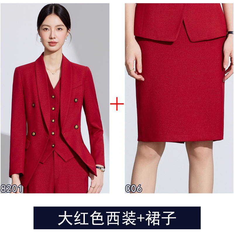 Two-piece set big red suit + skirt