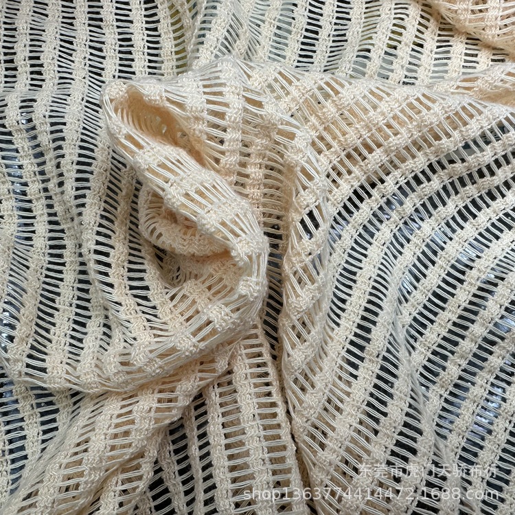 现货针织网布提花 竖条纹洞洞布提花 波浪纹网布提花 蝴蝶网横间