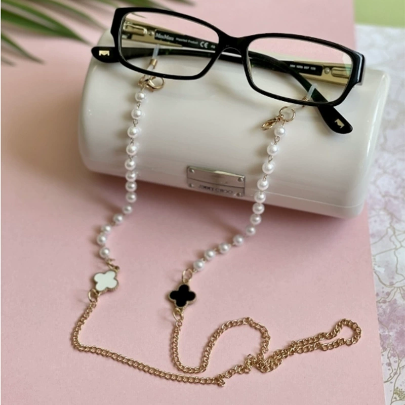 Golden trend glasses, medical mask, accessory, chain, for import, four-leaf clover