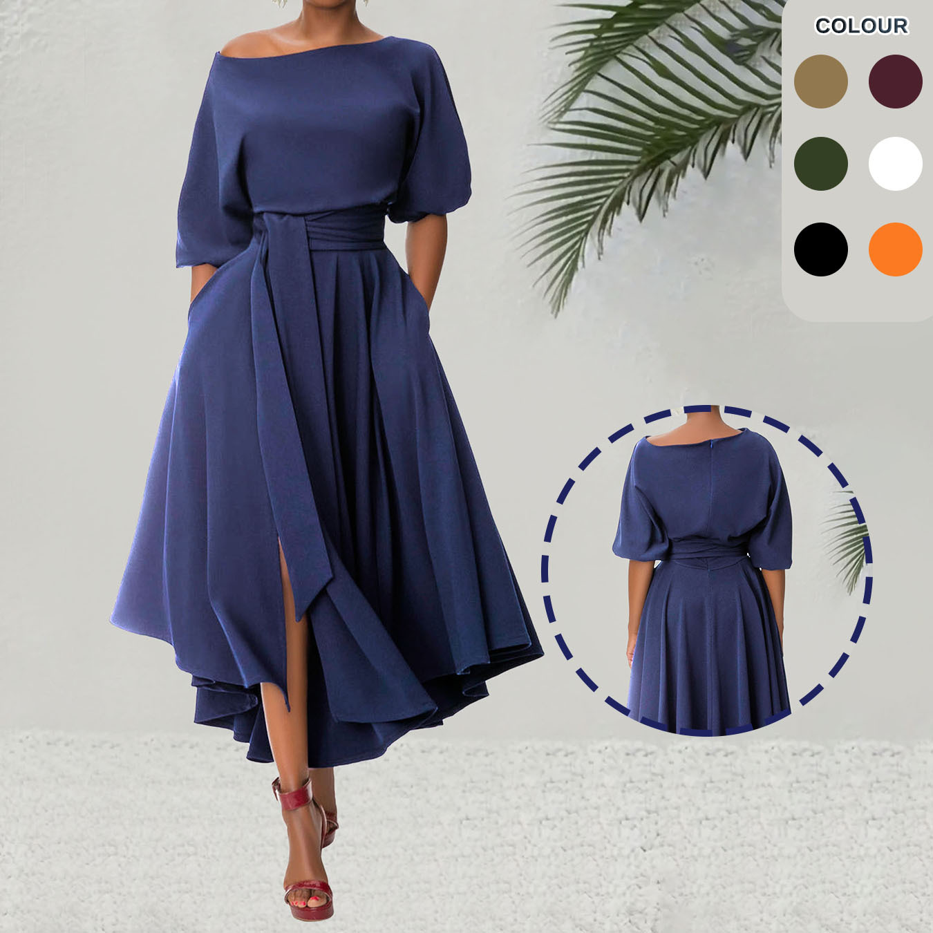 M3236 유럽 및 미국 해외 직구 아마존 슬랜트 숄더 스트랩 우아한 단색 불규칙 드레스