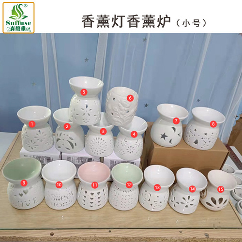 Ceramic aromatherapy furnace Chinese retro essential oil incense home bedroom anti-dry burning candle hollow carved aromatherapy lamp
