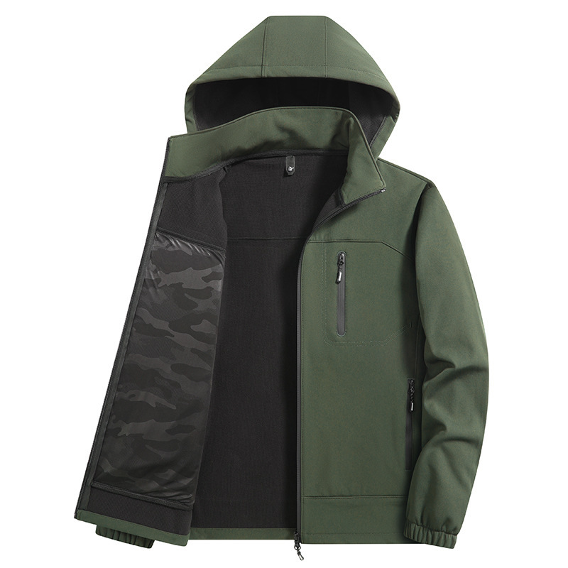 Cross-border spring and autumn water-resistant softshell jacket for men with detachable hood, multi-pocket workwear sports jacket men's coat Cross-border spring and autumn water-resistant softshell jacket for men with detachable hood, multi-pocket workwear sports jacket men's coat