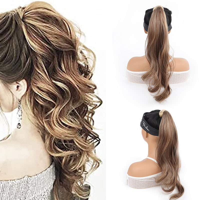 Peruca de cola de caballo, barra mágica de cabello, trenza de cola de caballo, simulación natural de ondas grandes, banda de fibra química, pelucina de cabello, trenza de cabello