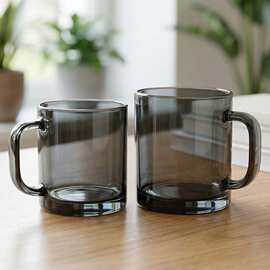 钢化玻璃杯带把手耐热水杯迷雾灰冰川条纹把杯大容量办公室泡茶杯