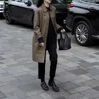 25927新大爱美依缘2025秋季新款简约翻领中长款显瘦时尚风衣外套
