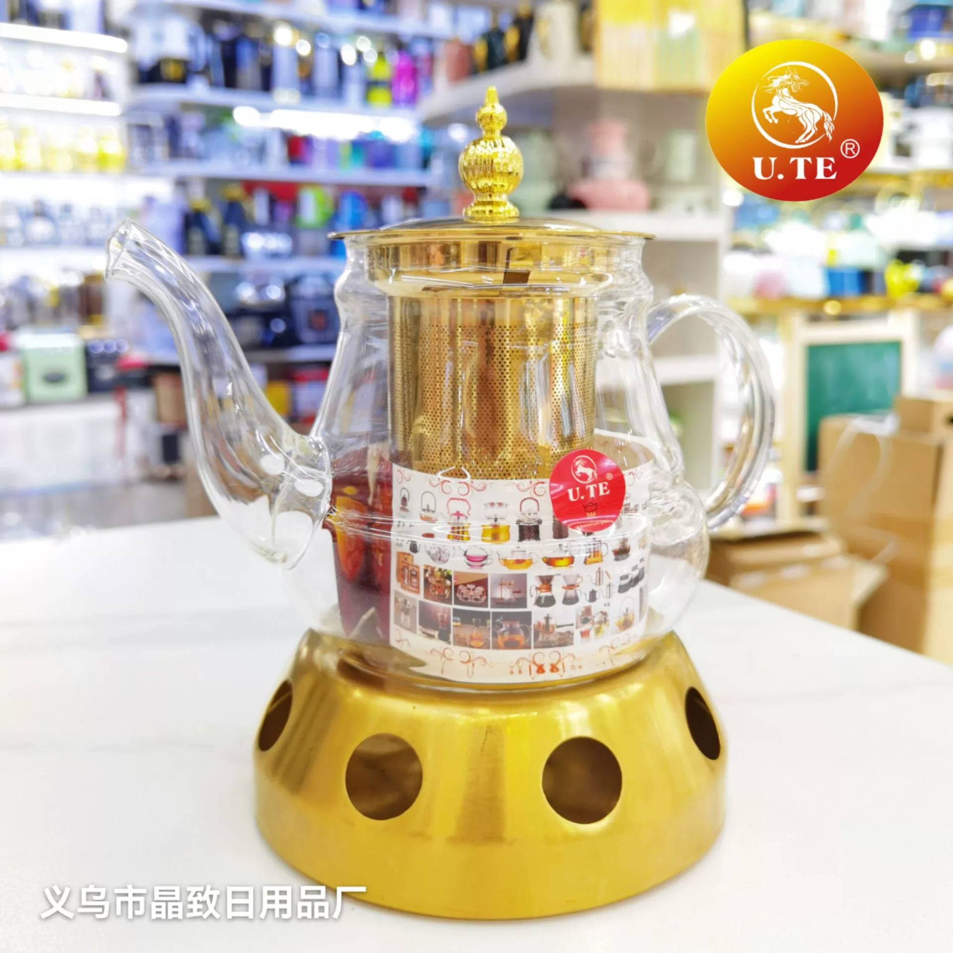 Чайник U.TE Glass, нержавеющая сталь, свечной