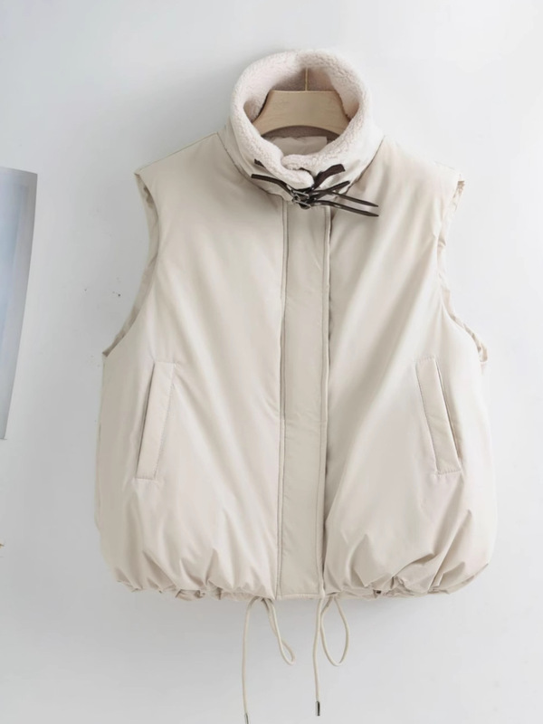 杨幂马夹羊羔毛领棉马夹短款无袖棉服女2025冬新款面包服保暖背心|undefined