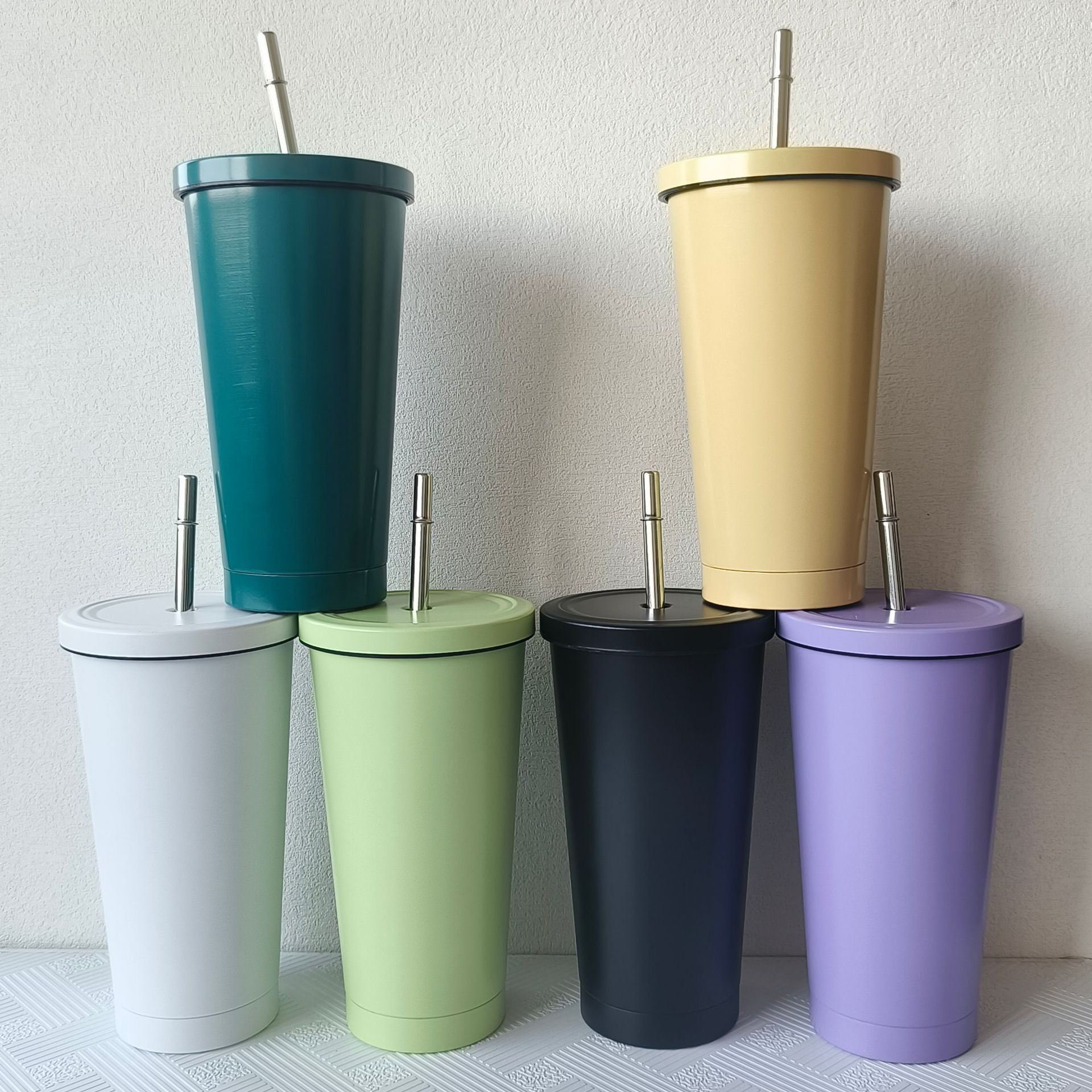 Transfronterizo 304 taza de café de paja de acero inoxidable simple taza de vacío al aire libre taza de aislamiento de hielo al por mayor puede fijar
