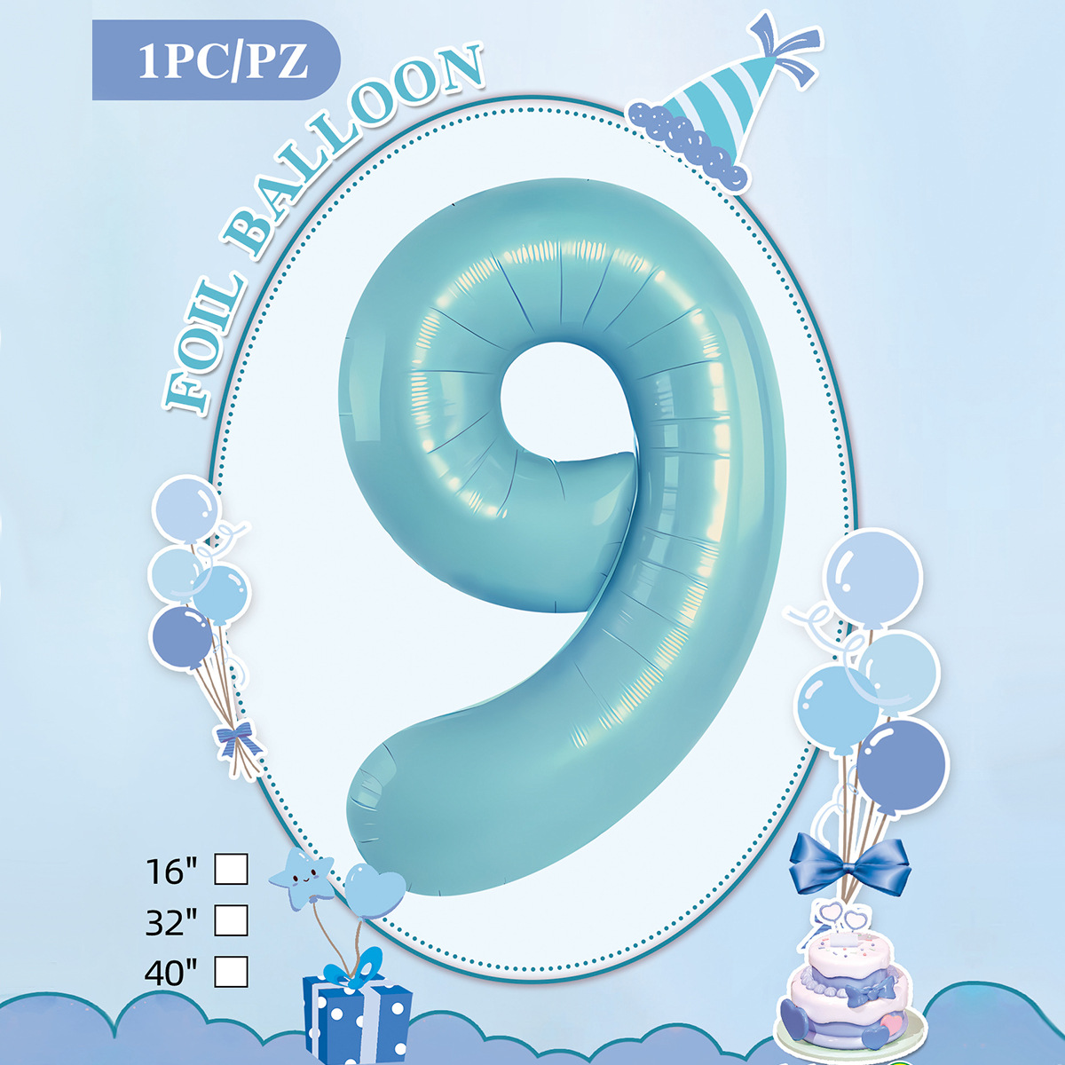 Embalaje de tarjeta de papel independiente digital de cumpleaños impreso en blanco de 32 pulgadas, decoración de fiesta de la versión estadounidense, película de aluminio, decoración de globos de papel de aluminio