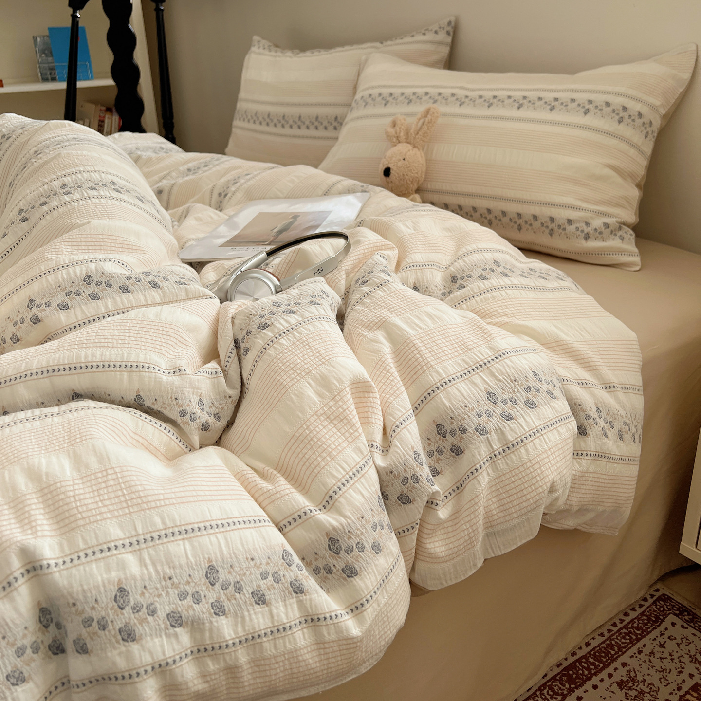 Jogo de roupa de cama em algodão jacquard minimalista estilo fresco_voghion.com