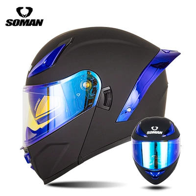 Motosiklet kaskı (dəbilqə) Motorcycle Helmets for Men, F2 - matt-black-electroplated-blue-dress-up-transparent-revo-blue-s