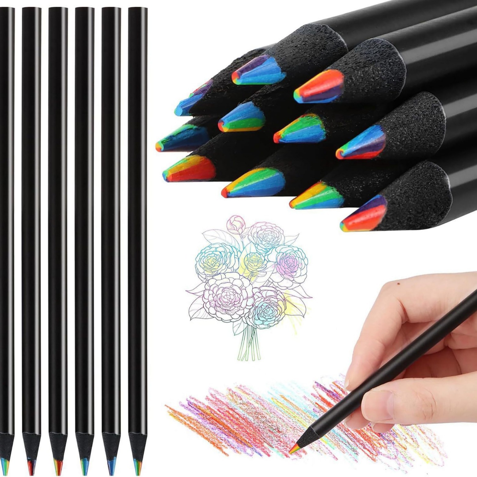 Siete colores arco iris lápiz de color diy niños pintados a mano gradiente arco iris lápiz de color mezcla multicolor para estudiantes de primaria