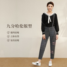 一件代发毛呢女2022秋季新款九分哈伦裤高腰显瘦百搭休闲萝卜裤