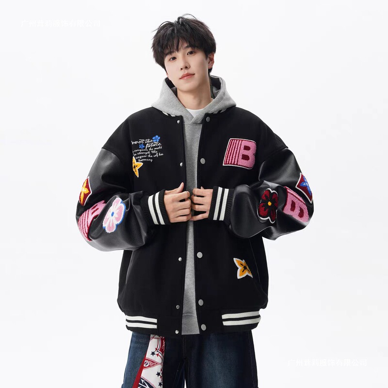 American-Style Color-Blocking Baseball Jacket for Men, Autumn 2025, Jersey-Style Embroidered Cool High-Street Casual Couple's Jacket