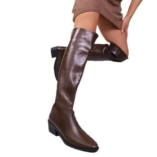 Thick heeled black knee-high piled long boots for women's shoes, new autumn and winter pointed thin knight boots