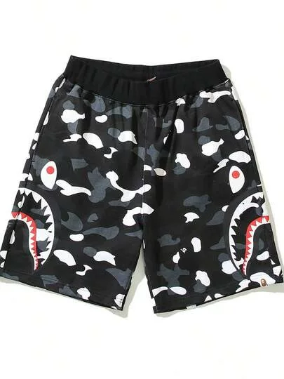 Cross-Border Direct Supply from Manufacturers: Summer Mesh Fabric Shark Head 3D Digital Print Shorts, Couple Style for Men and Women, Japanese Fashion