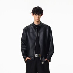 美式复古机车皮衣夹克男高级感痞帅飞行夹克潮牌cleanfit立领外套