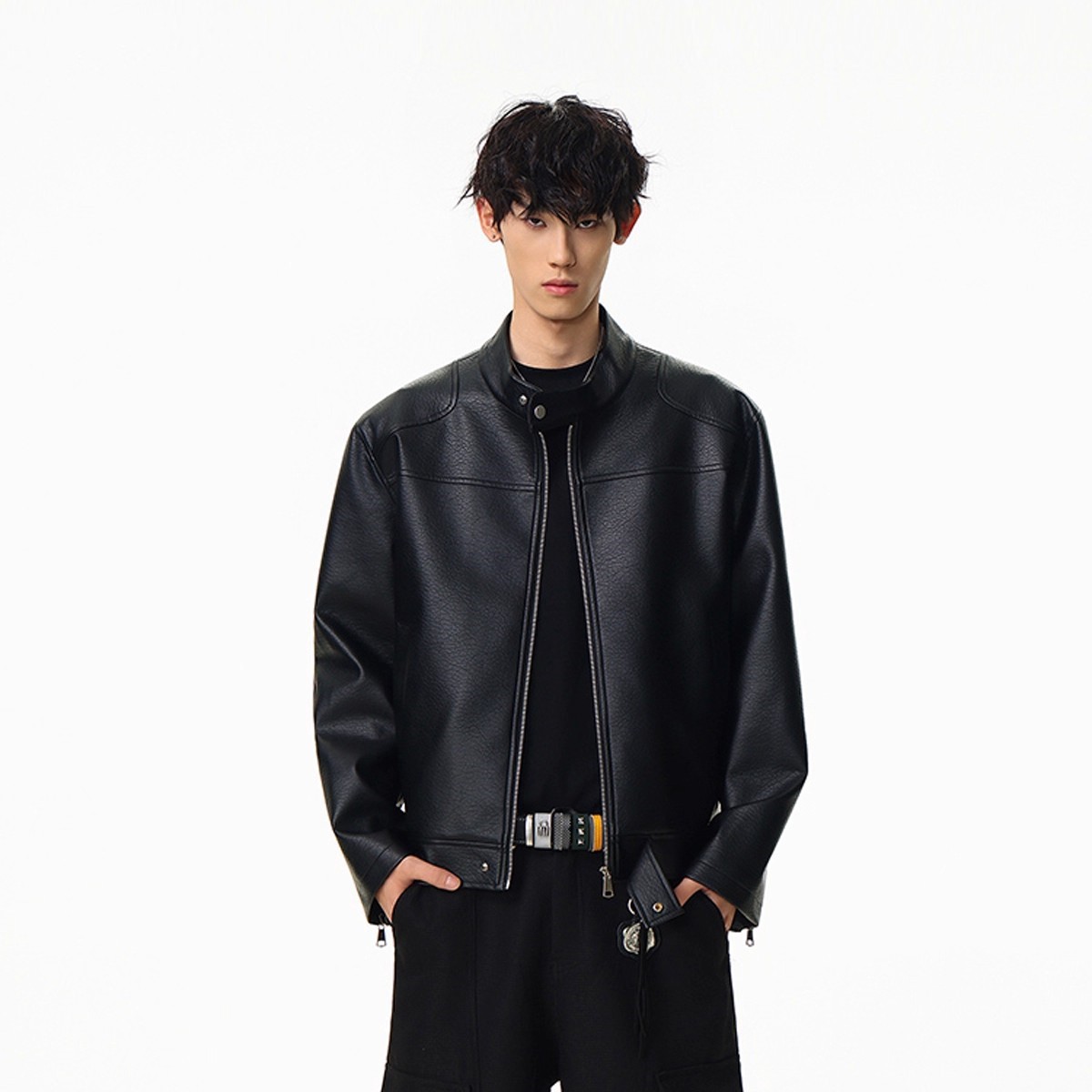 美式复古机车皮衣夹克男高级感痞帅飞行夹克潮牌cleanfit立领外套