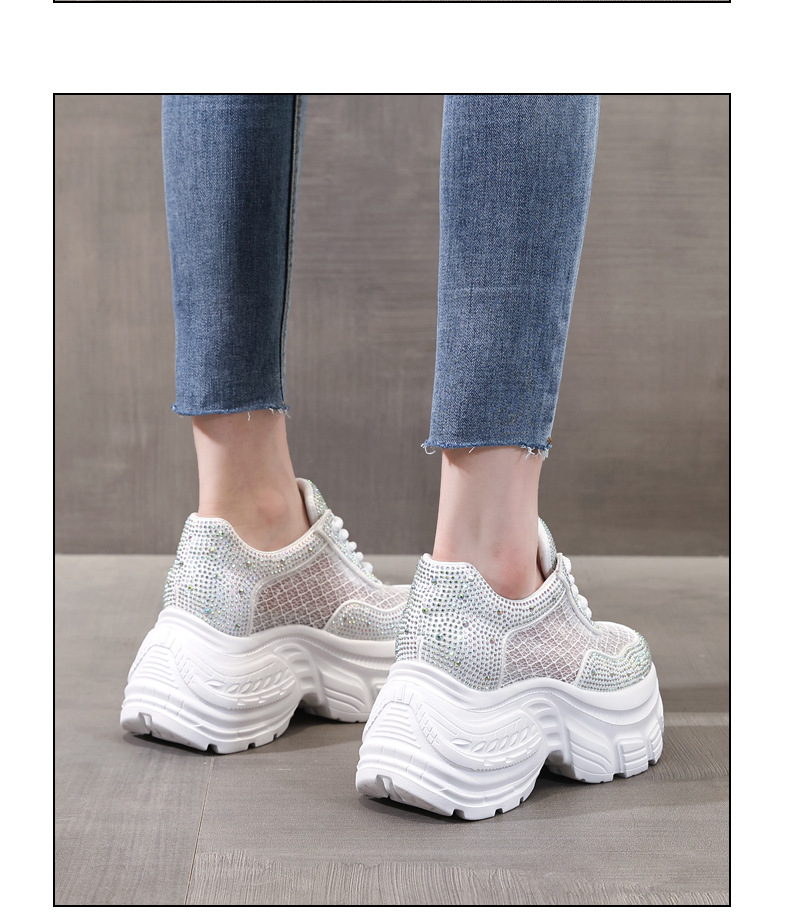 Giày sneaker nữ đế dày lưới thoáng khí đính đá rhinestone — Màu trắng chi tiết 13