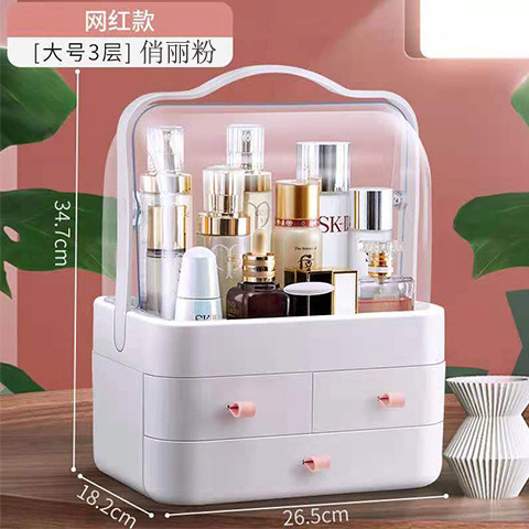 Caja de almacenamiento de cosméticos de lujo ligero a prueba de polvo cajón transparente caja de organización de escritorio caja de almacenamiento de productos de cuidado de la piel de joyería de gran capacidad