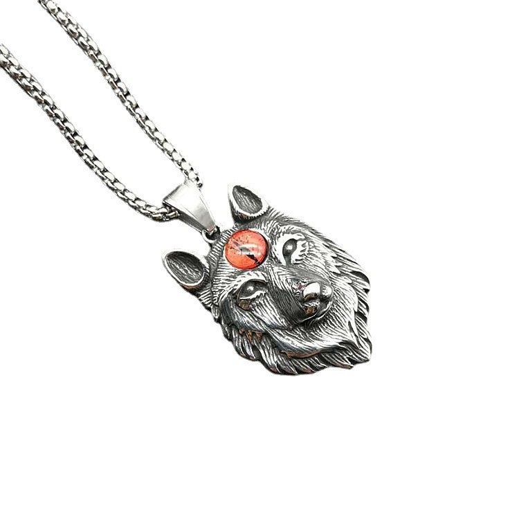 Personalised Viking Wolf Head Pendant Necklace In Titanium Steel_voghion.com