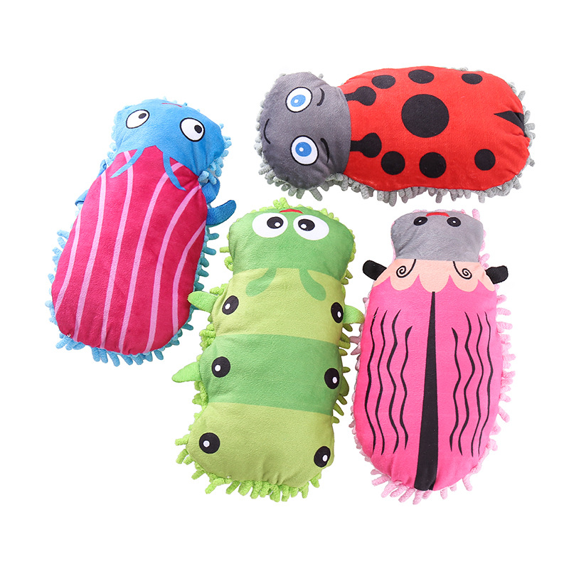 Suministros para mascotas trapeador creativo terciopelo animal escarabajo dibujos animados papel de sonido juguete de peluche rechinar dientes dientes juguetes para perros