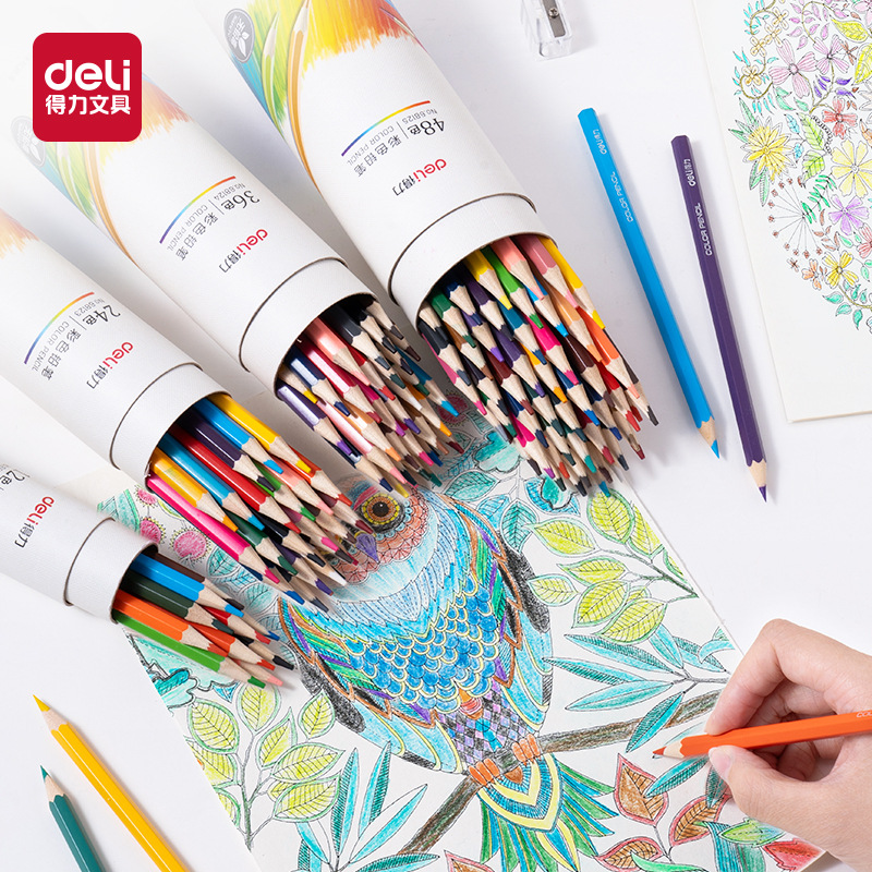 Lápices de colores Deli, juego de dibujo para niños de 12/24/36/48 colores en un barril, dibujo creativo para principiantes.
