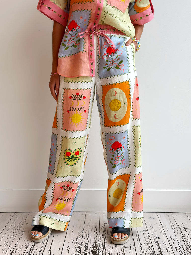 Women's Gender Casual, Simple Style, Streetwear Style Holiday Selfie Women's Casual Simple Style Streetwear Flower Linen Polyester Hemp Pant Co-ord Set Pants Sets