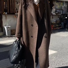 摩卡棕双面羊绒大衣女中长版2023冬新款韩系宽松美拉德羊毛呢外套