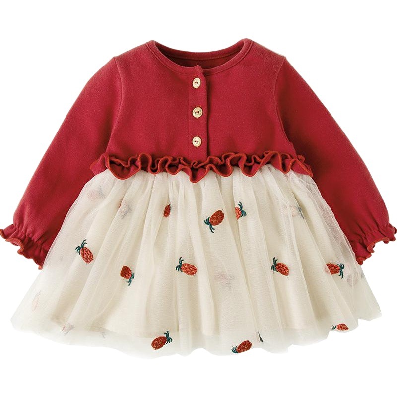 Vestido para niña, ropa infantil Tongbei, vestido nuevo de otoño 2025, vestido de malla para niñas, vestido de Año Nuevo, vestido de cumpleaños