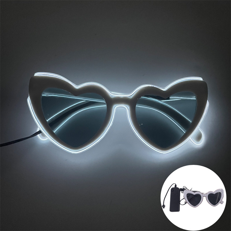Nuevas gafas de sol luminosas de corazón de melocotón LED para hombres, gafas de amor de fiesta europeas y americanas transfronterizas, gafas de sol de moda callejera para damas