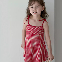 Children's Skirt 2024 Summer New Girls' Checkered Tank Top Dress for Older Girls, Cute and Trendy Dresses for Girls