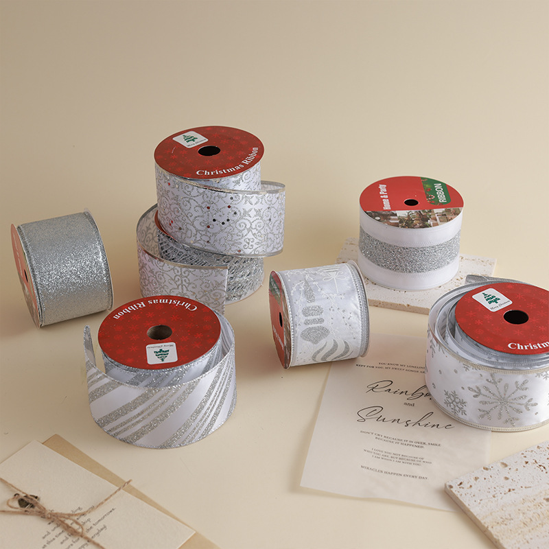 Transfronterizo nuevo estilo Navidad árbol de Navidad decoración cinta ins de malla plateada de alta calidad cinta de cinta diy lazo