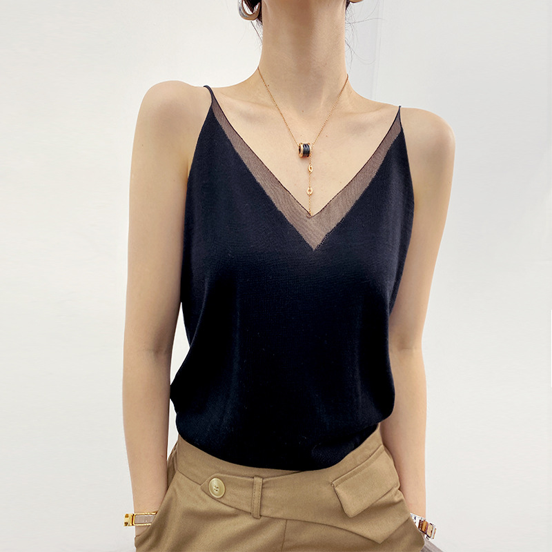 Summer lace black T-shirt sleevless