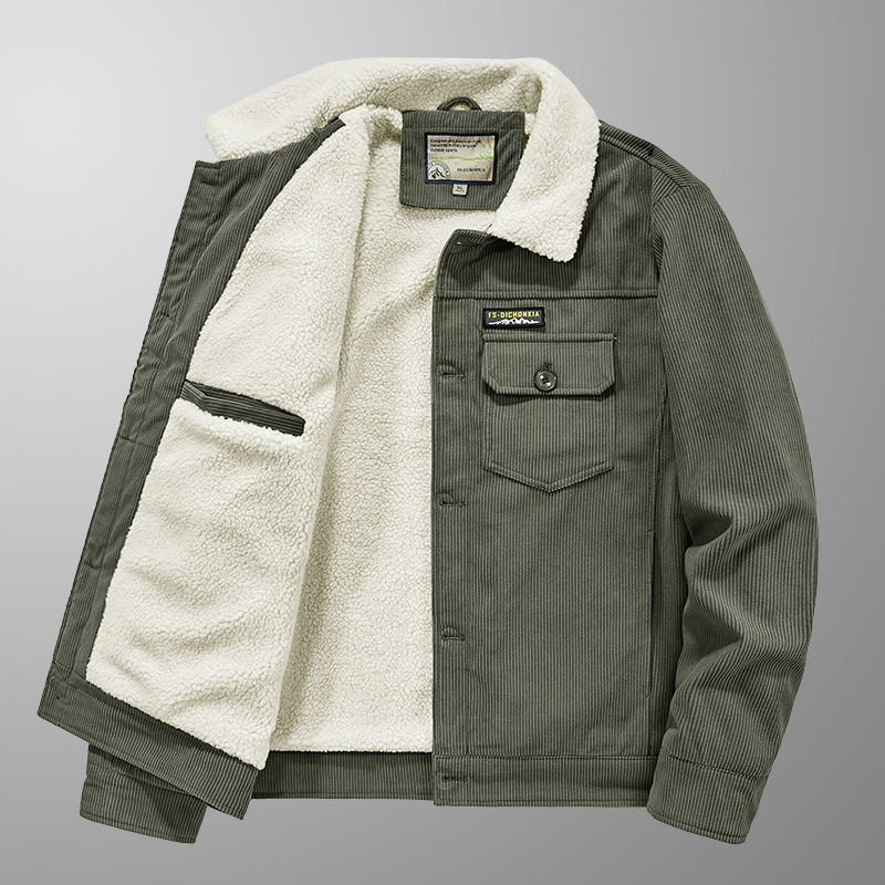 Abrigo de pana engrosado con forro polar de invierno ropa de trabajo para hombre chaqueta de lana de cordero vintage abrigo de algodón acolchado suelto casual de mediana edad