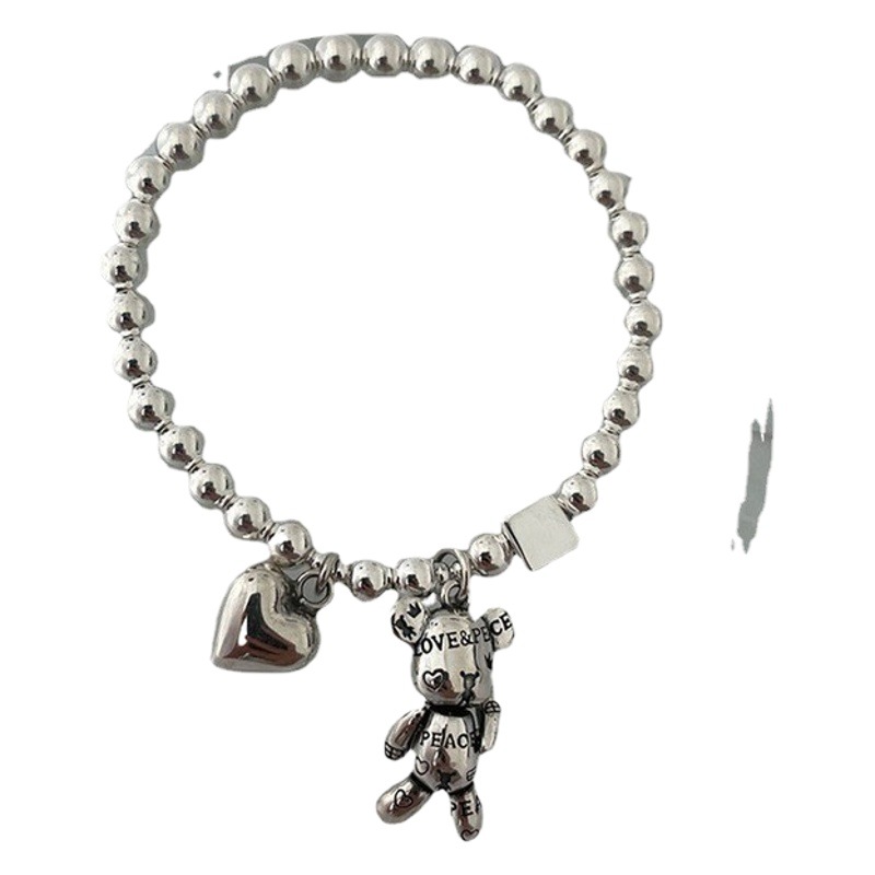 Round Bead Love Bear Bracelet Female Summer ins Niche Design 2022 New Elastic Fashion Bracelet Jewelry