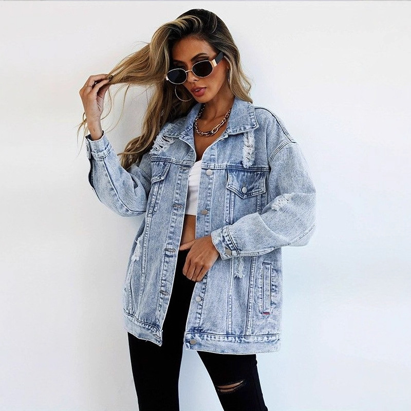 Cross-border European size high-end super good-looking women's jacket with design sense, workwear style, distressed, trendy Harajuku European and American style denim