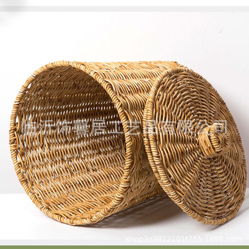 Cesta de almacenamiento creativa tejida con forma de ratán con tapa canasta de almacenamiento en el hogar canasta de almacenamiento de hotel dormitorio baño canasta de lavandería