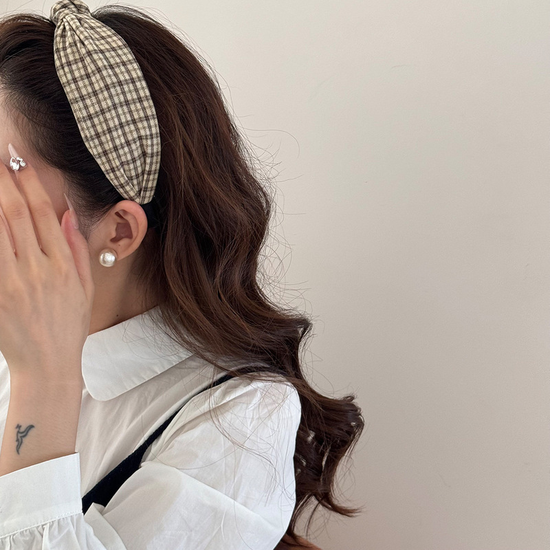 新款宽边打结松弛感格子头箍压头发简约百搭时尚文艺秋冬发箍发饰|undefined