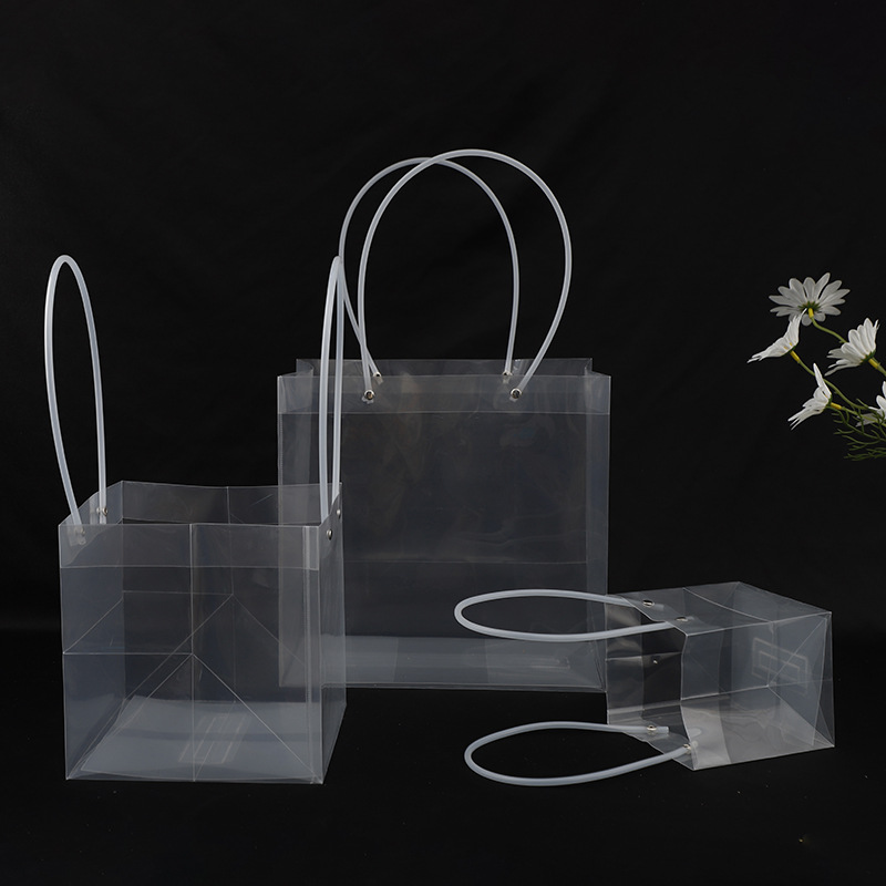 现货圣诞pvc手提袋伴手礼袋子透明正方形高级感结婚PP礼品袋塑料-阿里巴巴